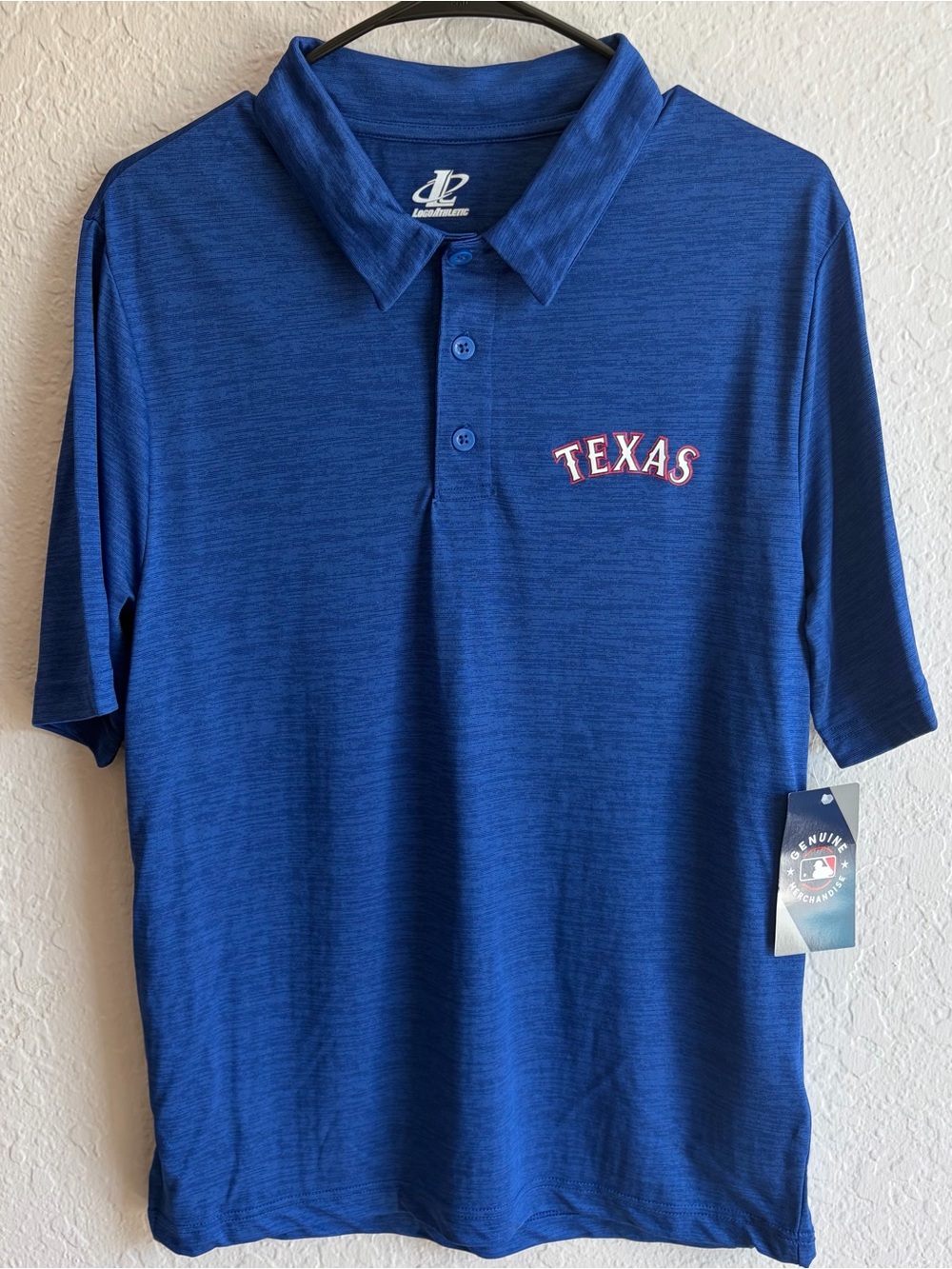 Texas Rangers Logo Athletic Blue Performance Polo - Men’s Medium MBL NWT